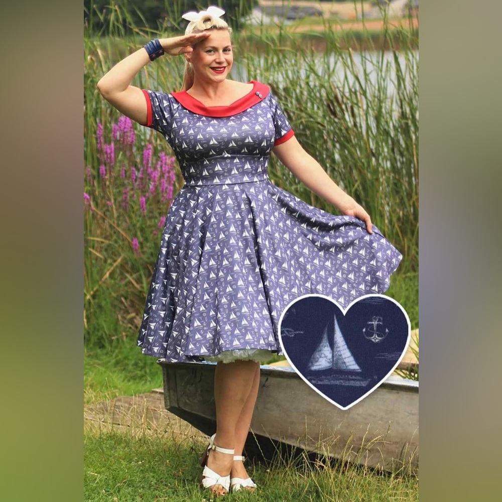 Unique Vintage Dolly and Dotty 50s Darlene Nautical Sailboats Swing Dress, NWT! - Picture 3 of 15